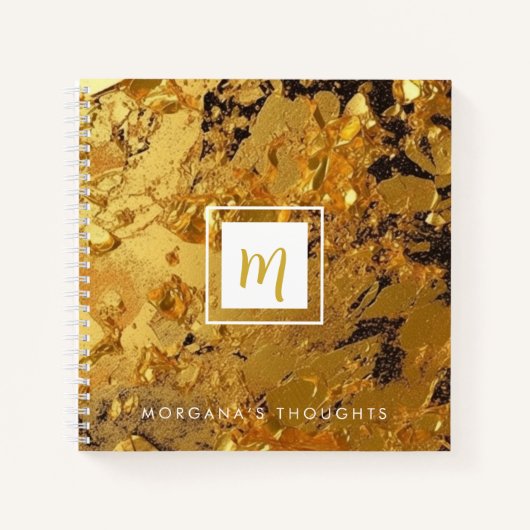 Luxus Sparkling Gold Monogram Square Notizblock (Vorderseite)