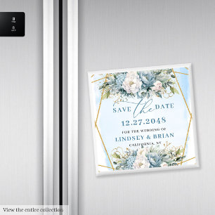 Luxus Staubblau Gold Glitter Datum Magnet