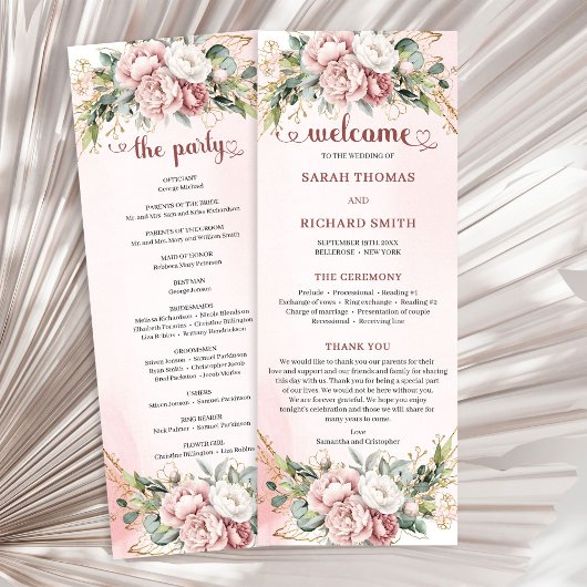 Luxus-Staubrosa-Blumen-Hochzeitsprogramm Programm