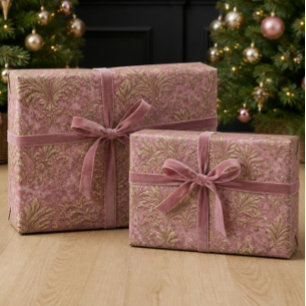 Luxus- Staubrosa Samt- und Golddamask-Weihnachten Geschenkpapier