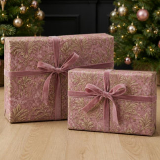 Luxus- Staubrosa Samt- und Golddamask-Weihnachten Geschenkpapier