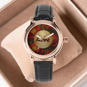 Luxus-Steampunk-Rosen Romantische Goldzahnräder Armbanduhr