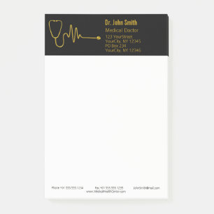 Luxus-Stethoskop Gold ECG-Welle EKG-Linie Medizin Post-it Klebezettel