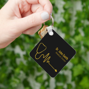 Luxus-Stethoskop Gold-ECG-Welle EKG-Linie Medizin Schlüsselanhänger