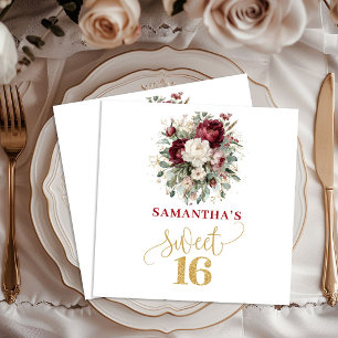 Luxus-Süße-16-Rosa-Burgunder-Gold-Partyservietten Serviette
