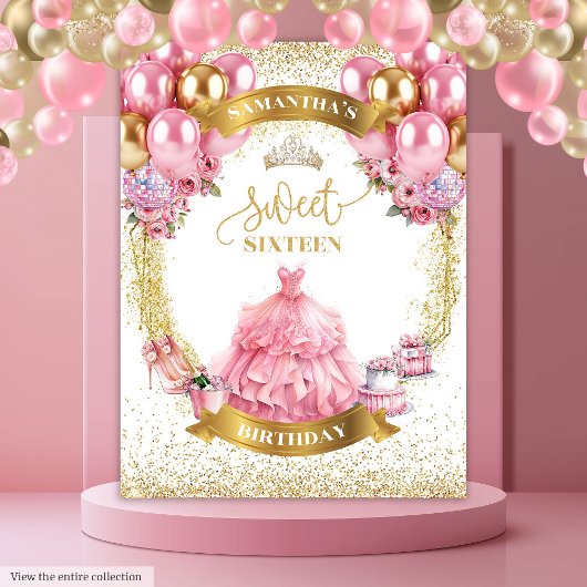 Luxus Sweet 16 Hintergrund Rosa Gold Balloons Spar Wandteppich