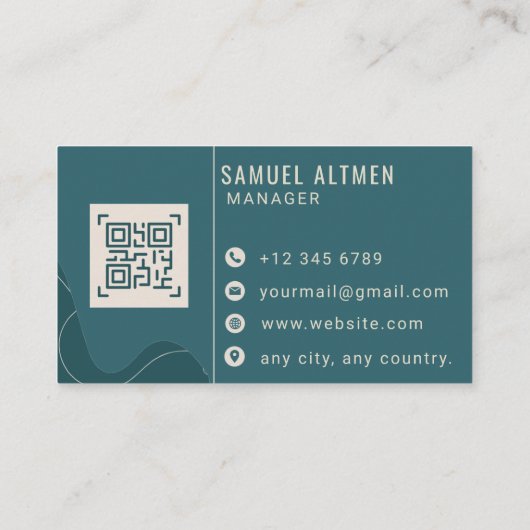Luxus Teal und Creme Professioneller QR-Code Visitenkarte (Rückseite)