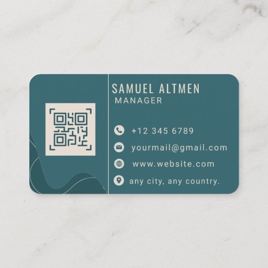 Luxus Teal und Creme Professioneller QR Code Visitenkarte (Rückseite)