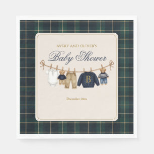 Luxus-Teddybär-Karomuster-Baby-Party  Serviette