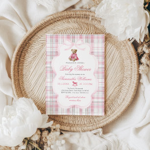 Luxus-Teddybär Rosa Kariert Baby Girl Shower Einladung