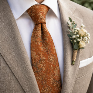 Luxus-Terrakotta-Rost-Barock-Damasken-Blumenmuster Krawatte