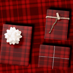 Luxus-Tief-Burgunderroter monochromer Tartan-Karo Geschenkpapier Set