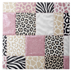 Luxus-Tierdruck Rosa Faux-Glitter Fliese