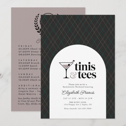 Luxus-Tinis und Golfabschied Wochenende Einladung (Vorne/Hinten)