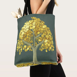 Luxus Tote Bag Stilisierter Geldbaum mit Goldmünze Tasche