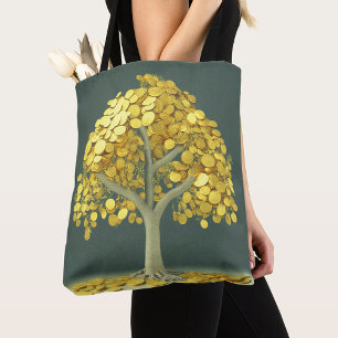 Luxus Tote Bag Stilisierter Geldbaum mit Goldmünze Tasche