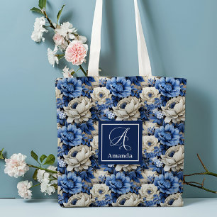 Luxus- Tragetasche mit blauen Elfenbeinblumen, per Tasche