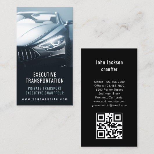 Luxus-Transportwagen-QR-Code Blau & Schwarz Visitenkarte (Vorne/Hinten)