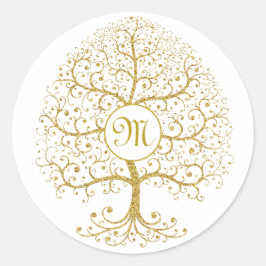 Luxus Tree of Life Gold Modernes Monogramm Runder Aufkleber