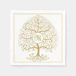Luxus Tree of Life Gold Monogram Modern Serviette