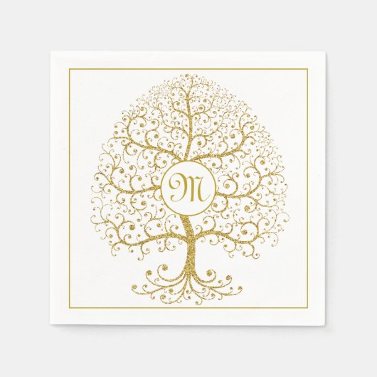 Luxus Tree of Life Gold Monogram Modern Serviette (Vorderseite)