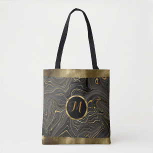 Luxus Trendy Black and Gold Imitate Agate Tasche