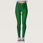 Luxus Trendy Green Gold Linen Texture Collection Leggings (Vorderseite)