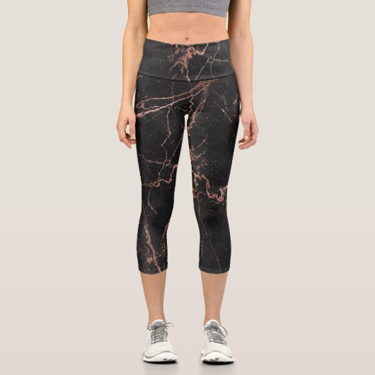 Luxus Trendy Marble Pink Black Capri Leggings (Vorderseite)