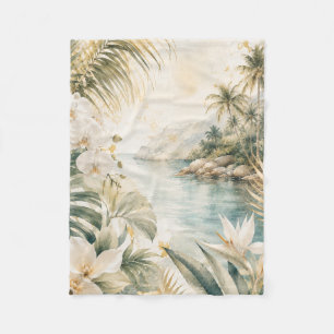 Luxus-Tropen-Küsten-Aquarell-Wandkunst   Fleecedecke