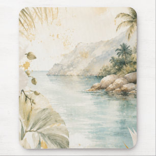 Luxus-Tropen-Küsten-Wasserfarben-Wandkunst   Mousepad