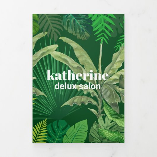 Luxus Tropical Moderne Boutique & Salon Green Dreifach Gefaltete Karte (Cover)
