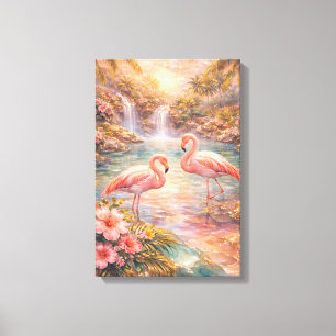 Luxus-Tropisches-Flamingo-Paradies-Leinwanddruck Leinwanddruck