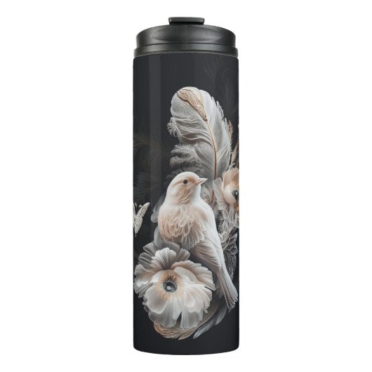 Luxus-Tumbler mit Vogel, Blume, Feathers 1 Thermosbecher (Vorderseite)