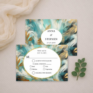 Luxus Türkis Gold Pinselstrich RSVP Karte