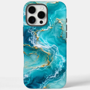 Luxus-Türkises Ozeanmarmor mit Goldfolienwellen iPhone 16 Pro Max Hülle