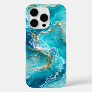 Luxus-Türkises Ozeanmarmor mit Goldfolienwellen iPhone 16 Pro Hülle