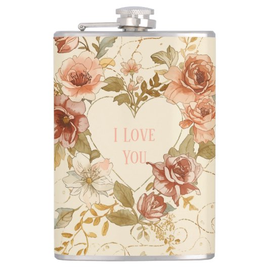 Luxus, Valentinstag, Ich liebe dich , Rosen Flachmann (Vorderseite)