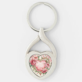 Luxus, Valentinstag, Liebe Rosa Herz und Blumen Schlüsselanhänger