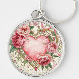 Luxus, Valentinstag, Liebe Rosa Herz und Blumen Schlüsselanhänger