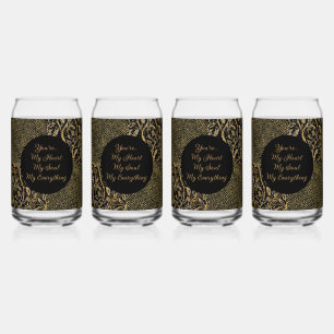 Luxus, Valentinstag, Schwarz Gold Blumen ,Pixel  Dosenglas