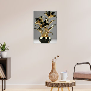 Luxus-Vase mit schwarzen und goldenen Blumen - Wan Poster