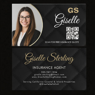 Luxus-Versicherungsvertreter Schwarzer Foto-QR-Cod Visitenkarte