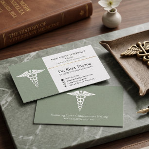 Luxus-Veterinär-DVM-Caduceus-Sage-Grün-zweiseitig Visitenkarte