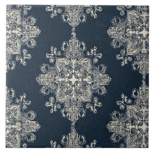 Luxus Vintage Islamisch Geometrisch Royal Navy Bla Fliese