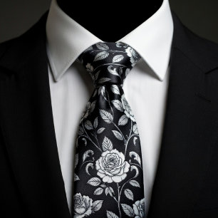Luxus Vintage Rosen auf Schwarz Krawatte