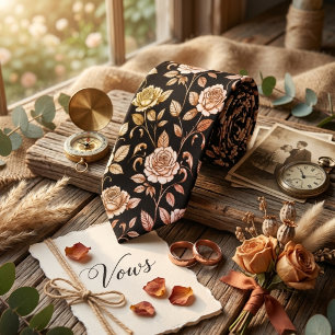 Luxus Vintage Rosen auf Schwarz Krawatte