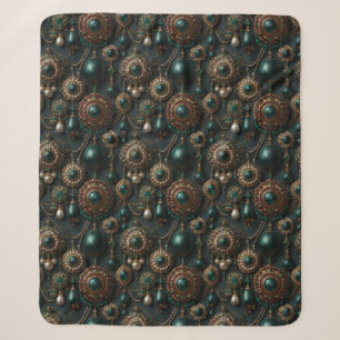 Luxus-Vintage-Smaragd- und Perlen-Schmuckmuster Sherpadecke