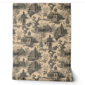 Luxus-Vintage-Toile-Jouy-Schwarz-Tinte-Beige-Franz Tapete