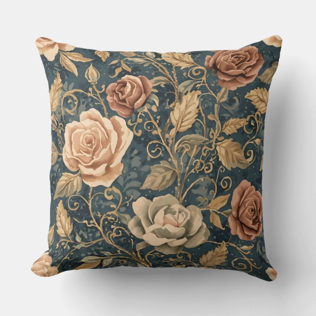 Luxus, Vintager Garten der Rose, blauer Hintergrun Kissen (Vorderseite)