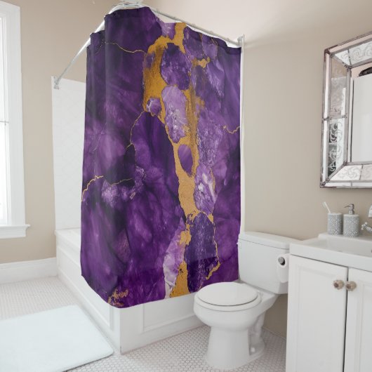 Luxus-Violetter Amethyst-Geode Gold-Achat Duschvorhang (Beispiel)
